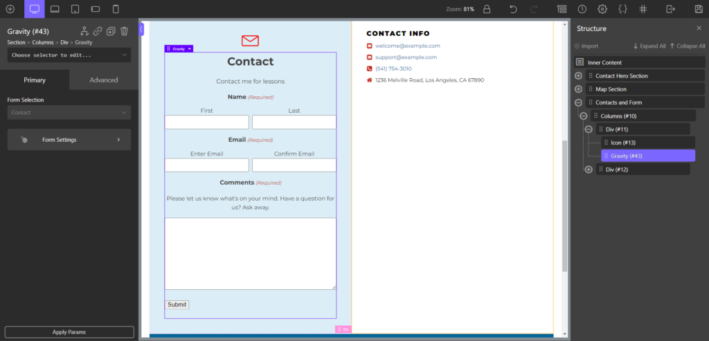 A screenshot showing the Form Selection and Form Settings options for the Gravity field added by Hookline: Atmos.